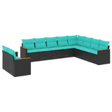 vidaXL ensemble de 10 banques de jardin avec coussins en polyrotan noir