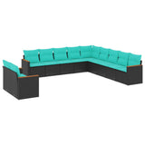 vidaXL 11-delige tuinbankset met kussens, zwart polyrotan