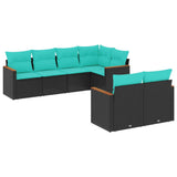 vidaXL 7-Piece Garden Lounge Set with Cushions Black Poly Rattan