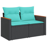 vidaXL 7-Piece Garden Lounge Set with Cushions Black Poly Rattan