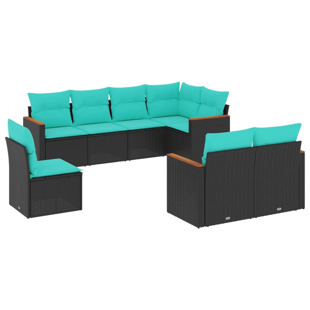vidaXL 8-delige tuinbankset met kussens, zwart polyrotan