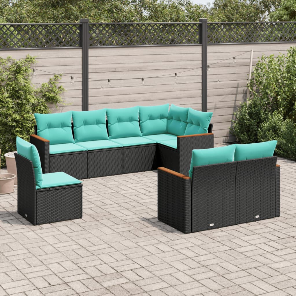 vidaXL 8-delige tuinbankset met kussens, zwart polyrotan