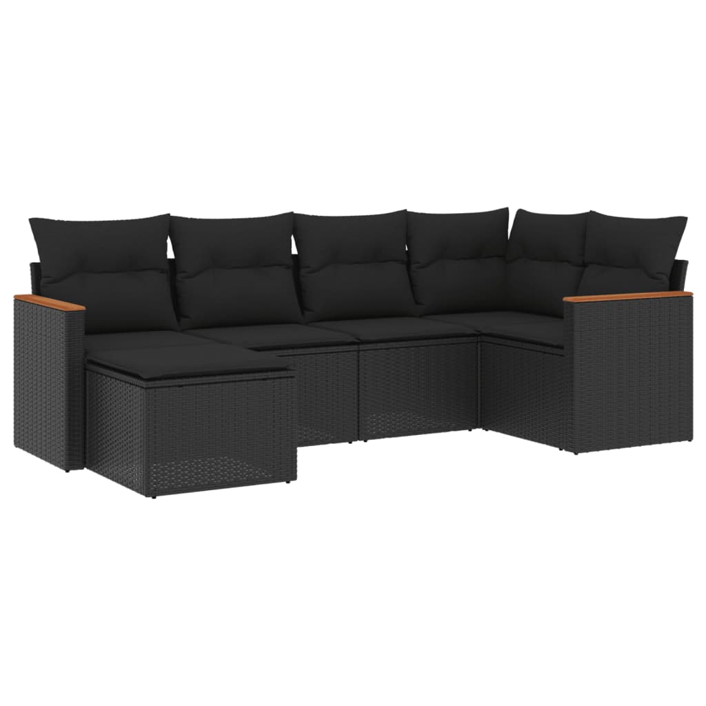 vidaXL 6-delige Loungeset met kussens poly rattan zwart