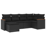 vidaXL 6-delige Loungeset met kussens poly rattan zwart