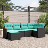 vidaXL 6-Piece Garden Sofa Set with Cushions Black Poly Rattan