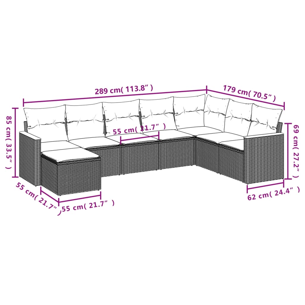 vidaXL 8-delige Loungeset met kussens poly rattan zwart