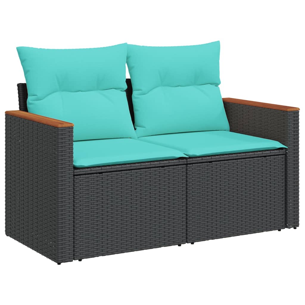 vidaXL 8-delige tuinbankset met kussens, zwart polyrotan