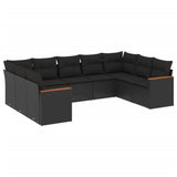 vidaXL 9-delige Loungeset met kussens poly rattan zwart
