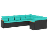 vidaXL 9-piece Garden Sofa Set with Cushions Black Poly Rattan