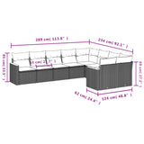 vidaXL 9-piece Garden Sofa Set with Cushions Black Poly Rattan