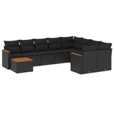 vidaXL Ensemble de salon 10 personnes avec coussins en poly rotin noir