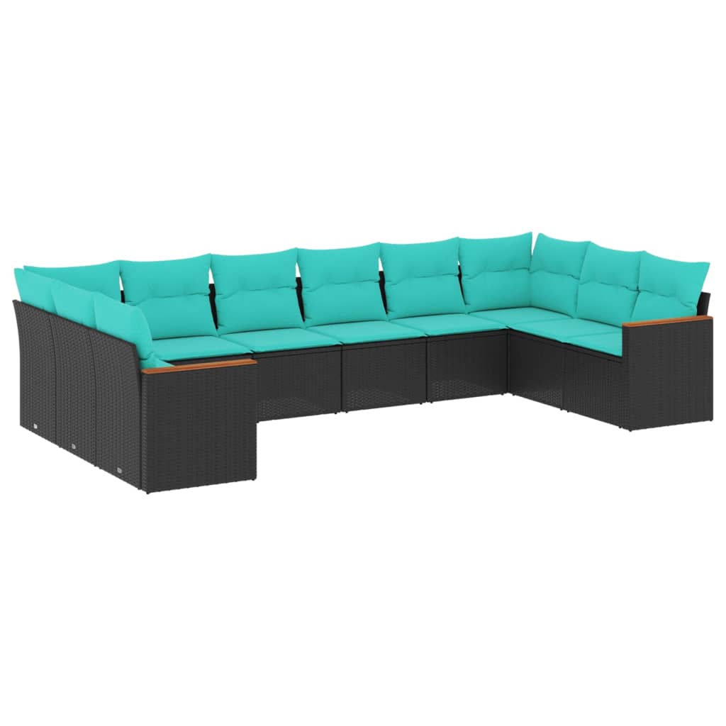 vidaXL ensemble de 10 banques de jardin avec coussins en polyrotan noir