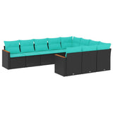 vidaXL 10-delige tuinbankset met kussens van zwart polyrotan