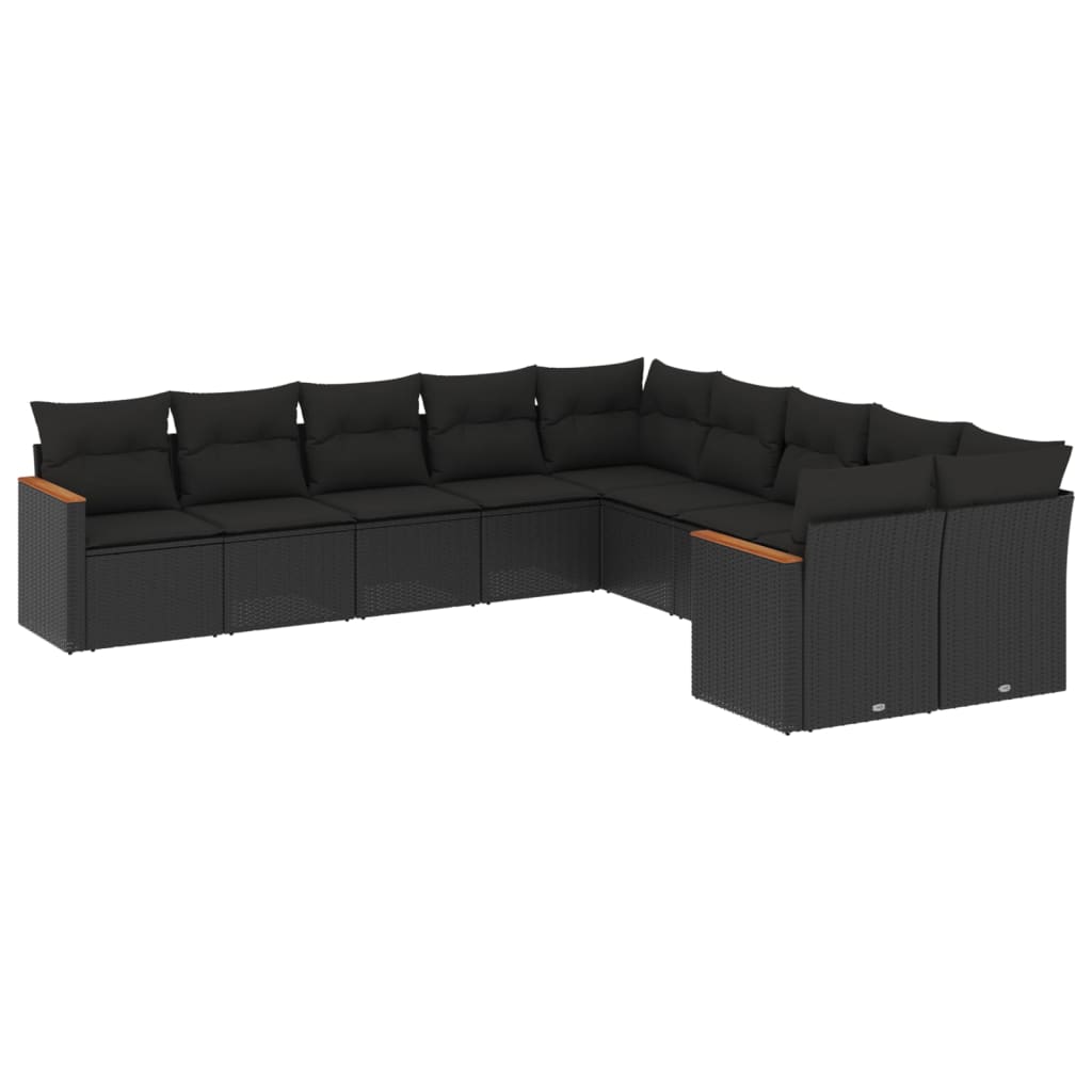 vidaXL 10-delige Loungeset met kussens poly rattan zwart