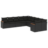 vidaXL 10-delige Loungeset met kussens poly rattan zwart