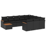 vidaXL Ensemble de salon 11 personnes avec coussins en poly rotin noir