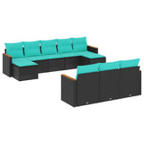vidaXL ensemble de 10 banques de jardin avec coussins en polyrotan noir