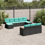 vidaXL ensemble de 10 banques de jardin avec coussins en polyrotan noir