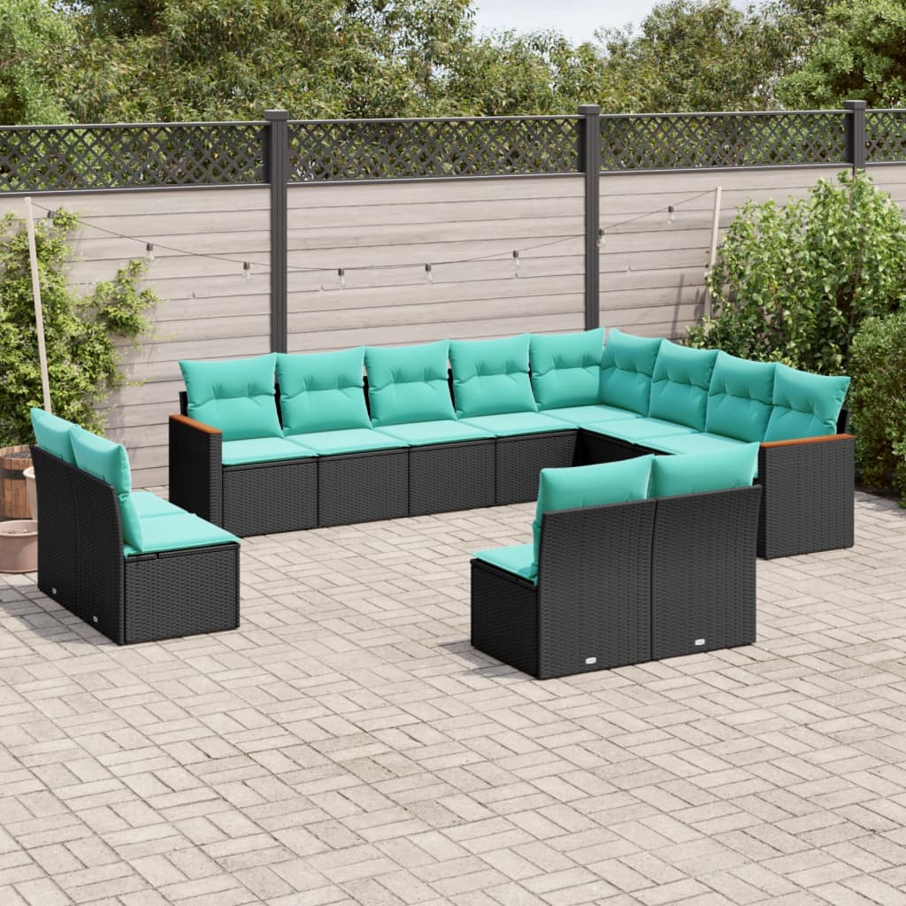 vidaXL 12-delige tuinbankset met kussens van zwart polyrotan