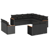 vidaXL 11-Piece Lounge Set with Cushions Poly Rattan Black