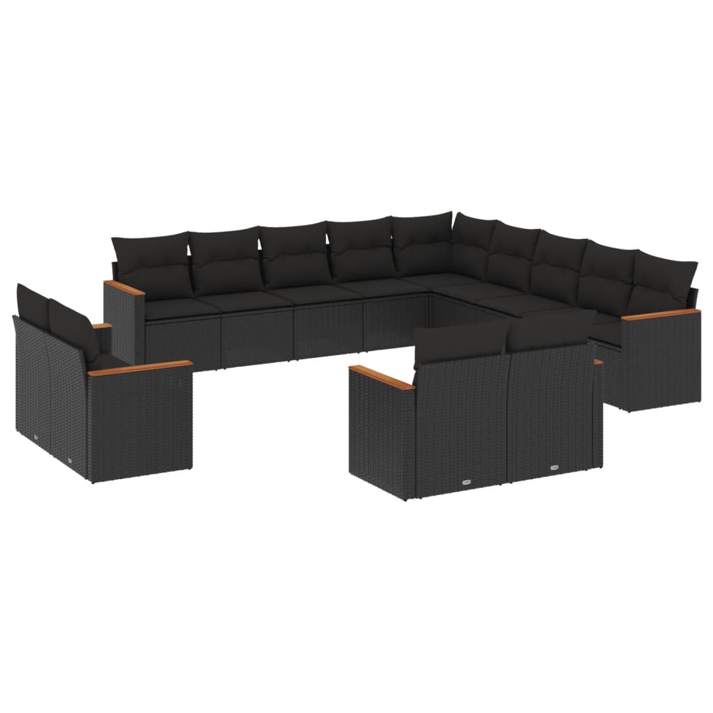 vidaXL Ensemble de salon 13 personnes avec coussins en poly rotin noir