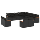 vidaXL Ensemble de salon 13 personnes avec coussins en poly rotin noir