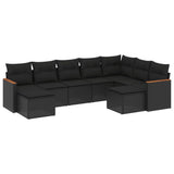 vidaXL 9-delige Loungeset met kussens poly rattan zwart
