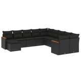 vidaXL 11-delige Loungeset met kussens poly rattan zwart
