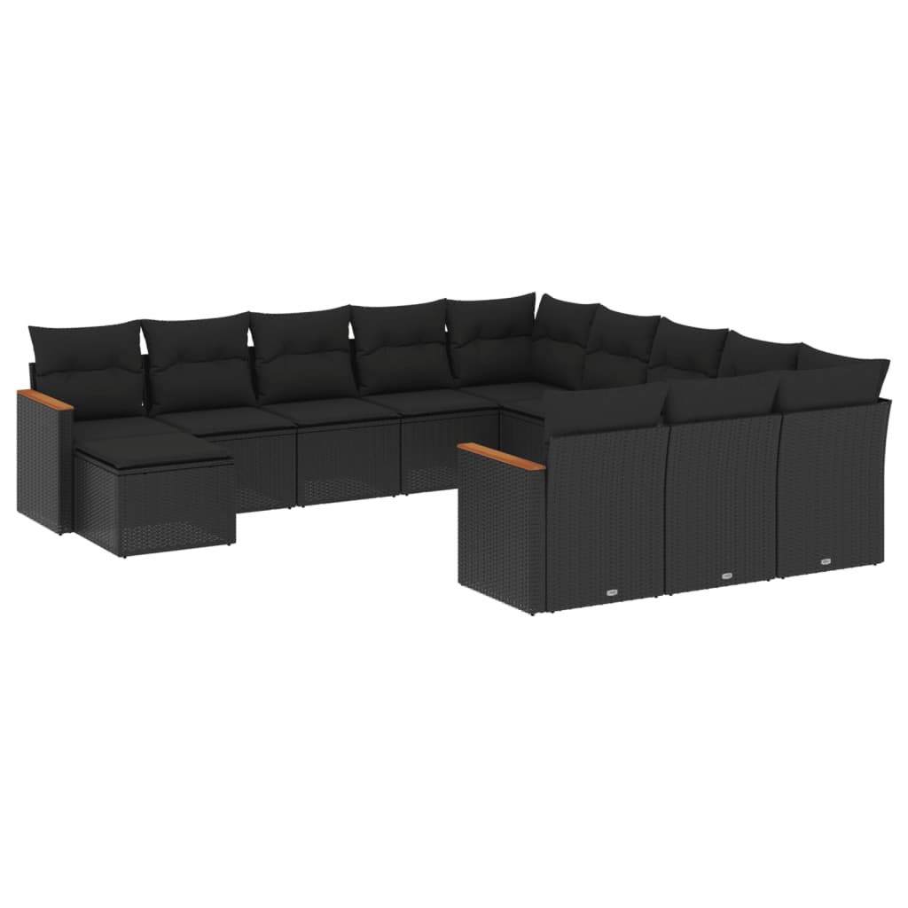 vidaXL 12-Piece Lounge Set with Cushions Poly Rattan Black