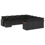 vidaXL 12-Piece Lounge Set with Cushions Poly Rattan Black