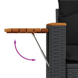 vidaXL 3-delige Loungeset met kussens poly rattan zwart