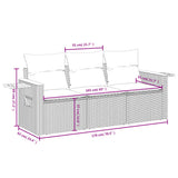 vidaXL 3-delige Loungeset met kussens poly rattan zwart