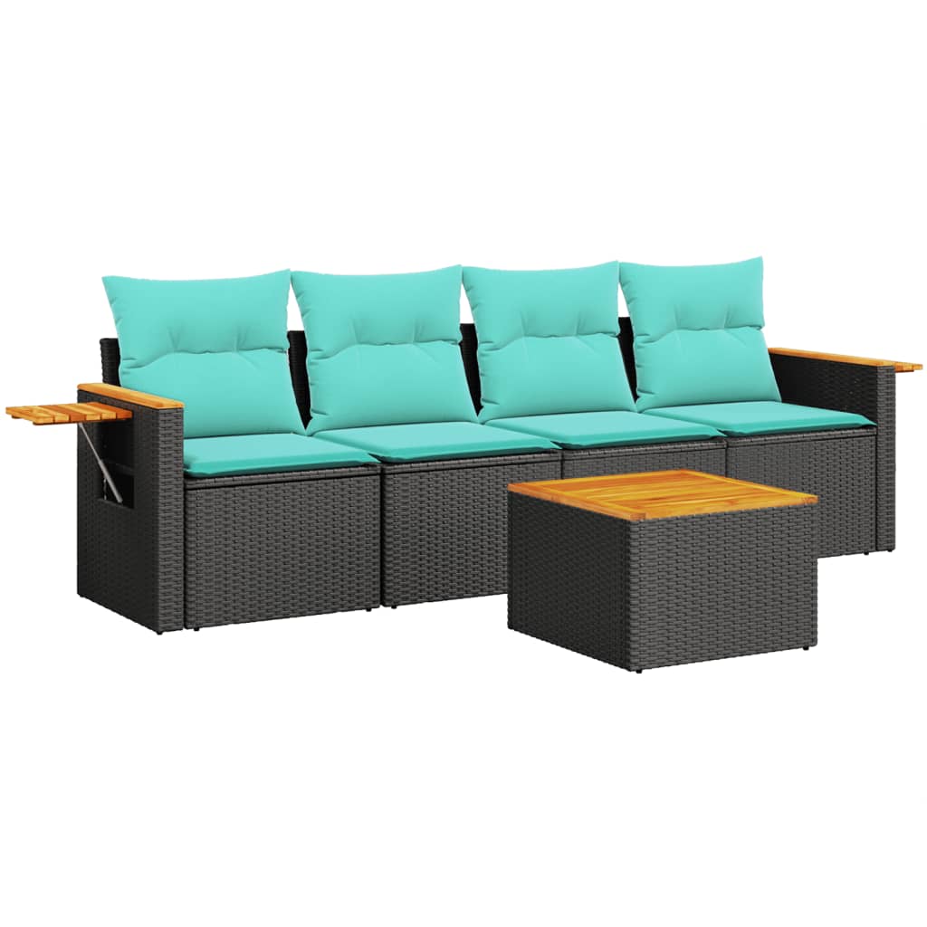 vidaXL 5-delige Loungeset met kussens poly rattan zwart