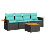 vidaXL 5-delige Loungeset met kussens poly rattan zwart