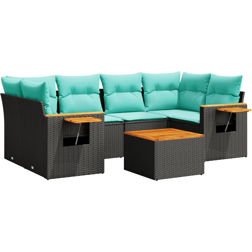 vidaXL 7-delige Loungeset met kussens poly rattan zwart
