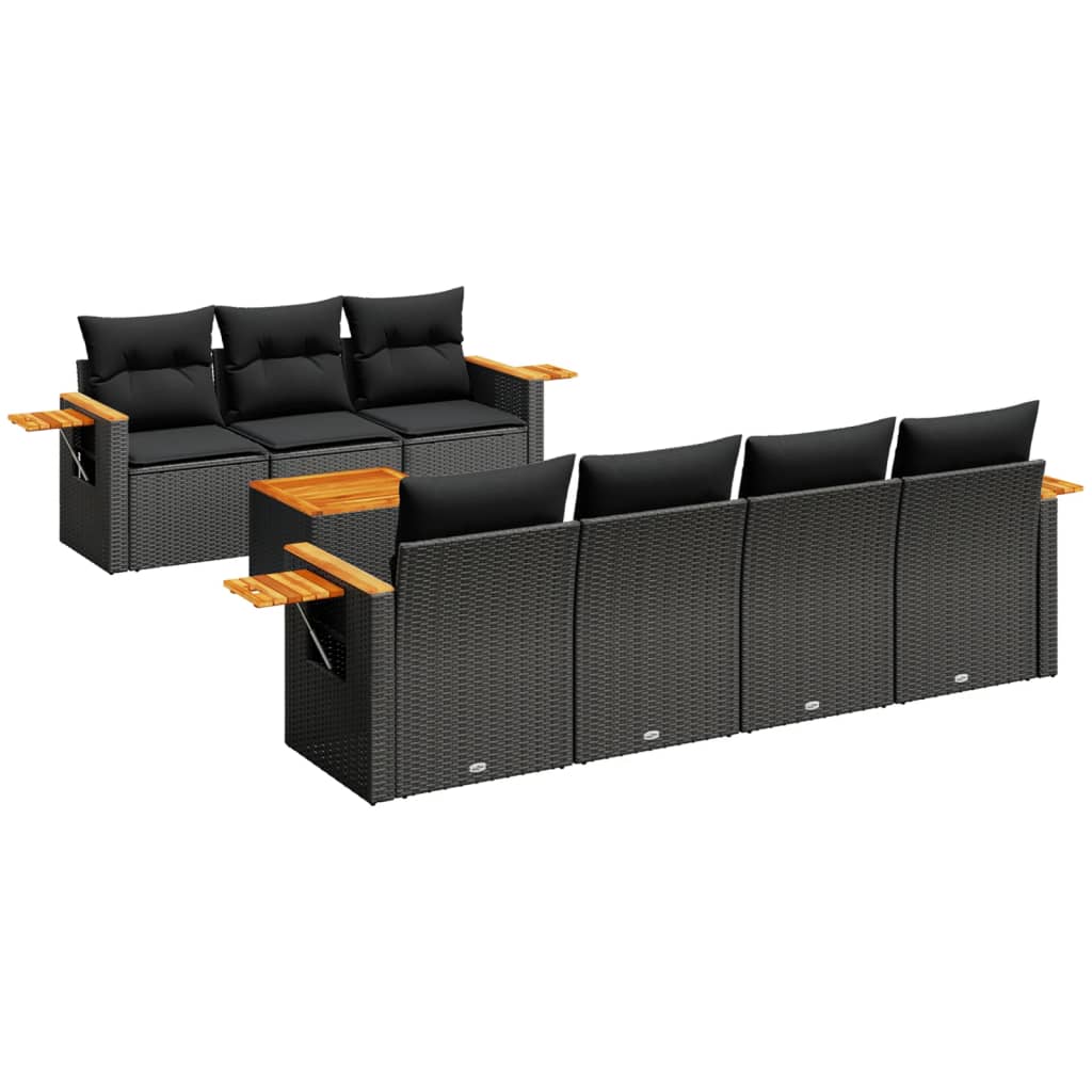 vidaXL 8-delige Loungeset met kussens poly rattan zwart