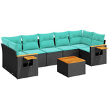 vidaXL 8-delige Loungeset met kussens poly rattan zwart