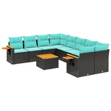 vidaXL 9-delige Loungeset met kussens poly rattan zwart