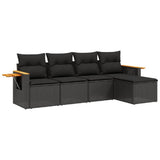 vidaXL 5-delige Loungeset met kussens poly rattan zwart