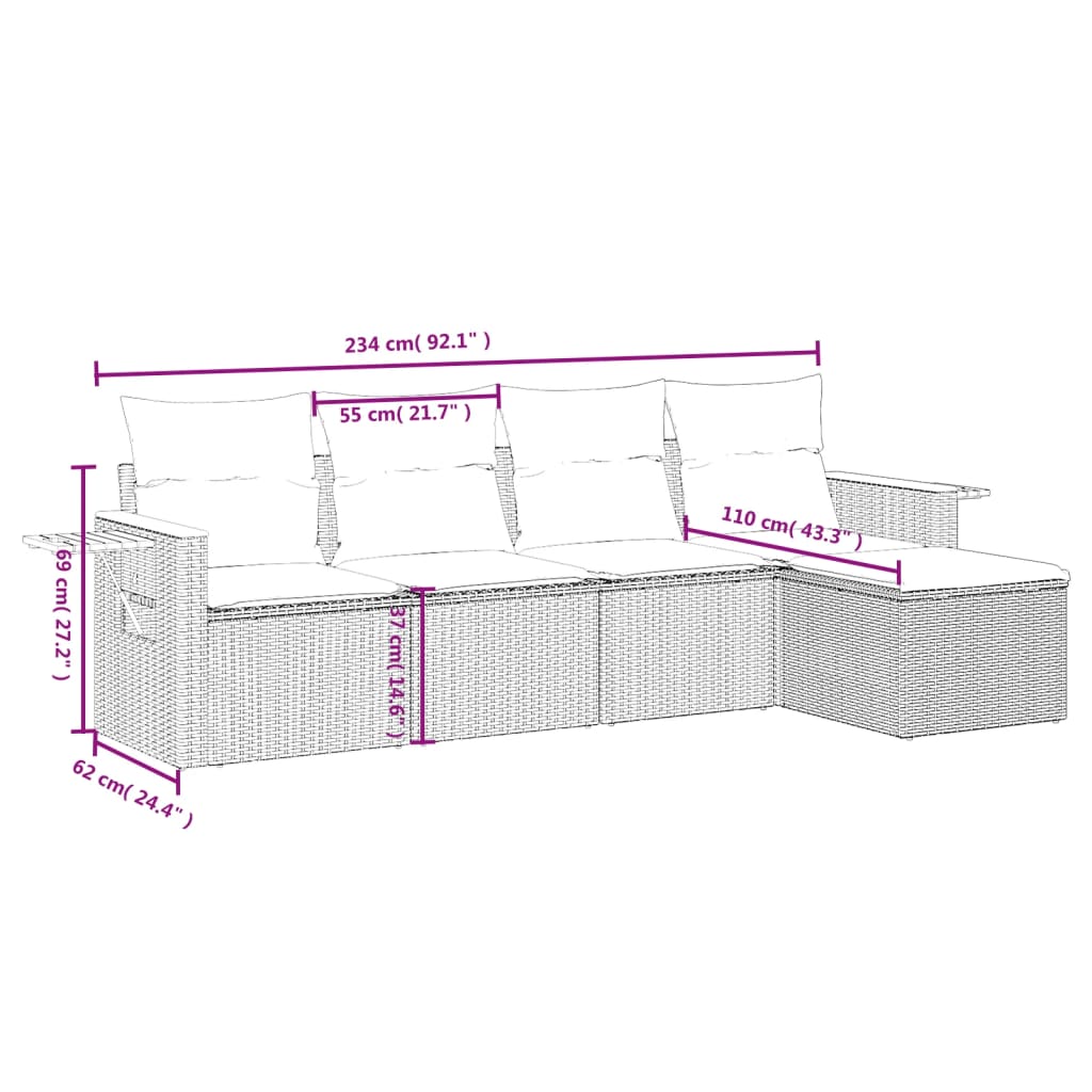 vidaXL 5-delige Loungeset met kussens poly rattan zwart