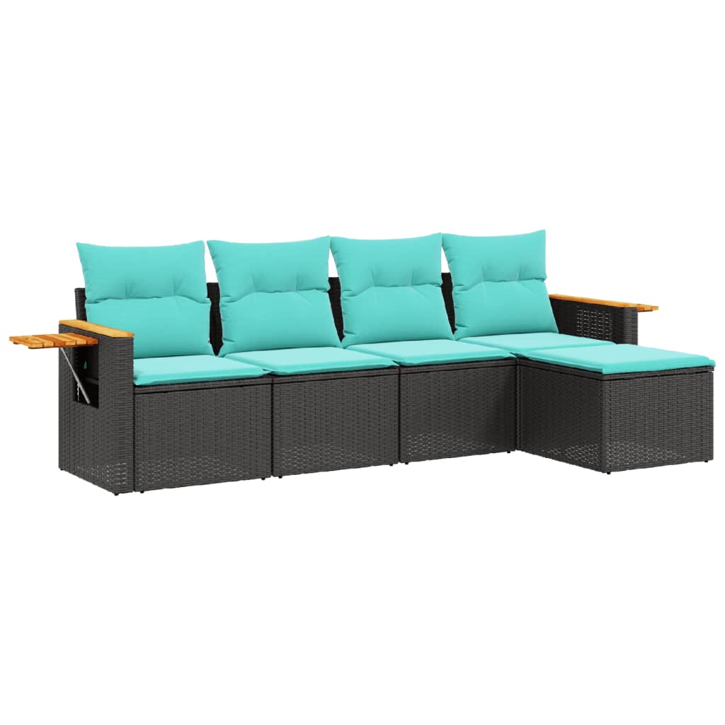 vidaXL 5-delige Loungeset met kussens poly rattan zwart
