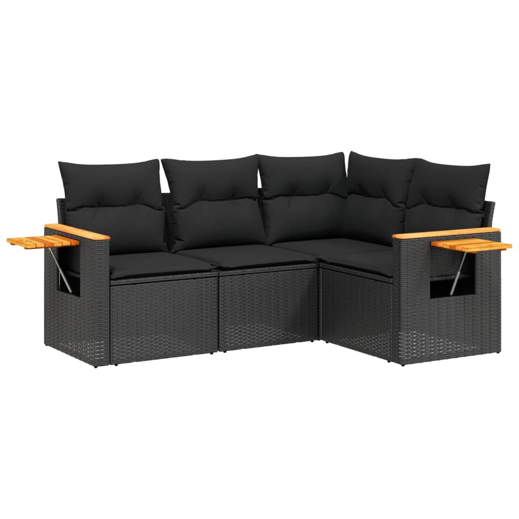 vidaXL 4-delige Loungeset met kussens poly rattan zwart