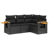 vidaXL 4-delige Loungeset met kussens poly rattan zwart