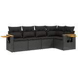 vidaXL 5-delige Loungeset met kussens poly rattan zwart
