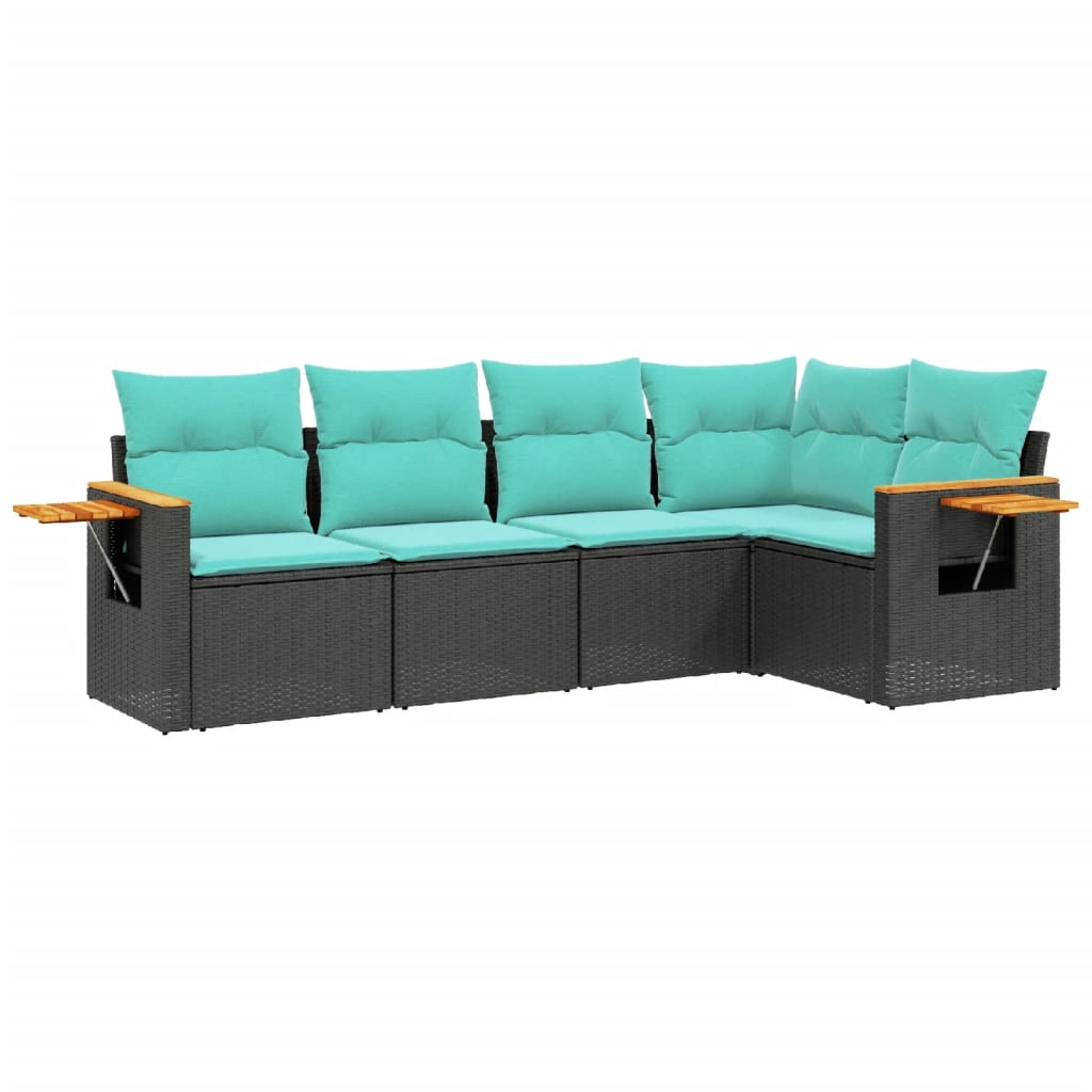 vidaXL 5-delige Loungeset met kussens poly rattan zwart