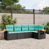 vidaXL 5-delige Loungeset met kussens poly rattan zwart