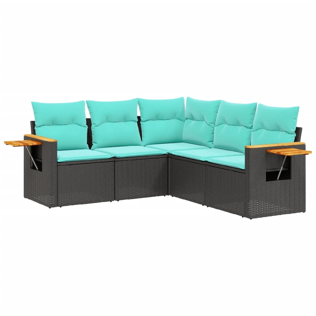 vidaXL 5-delige Loungeset met kussens poly rattan zwart