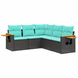 vidaXL 5-delige Loungeset met kussens poly rattan zwart