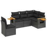 vidaXL 5-delige Loungeset met kussens poly rattan zwart