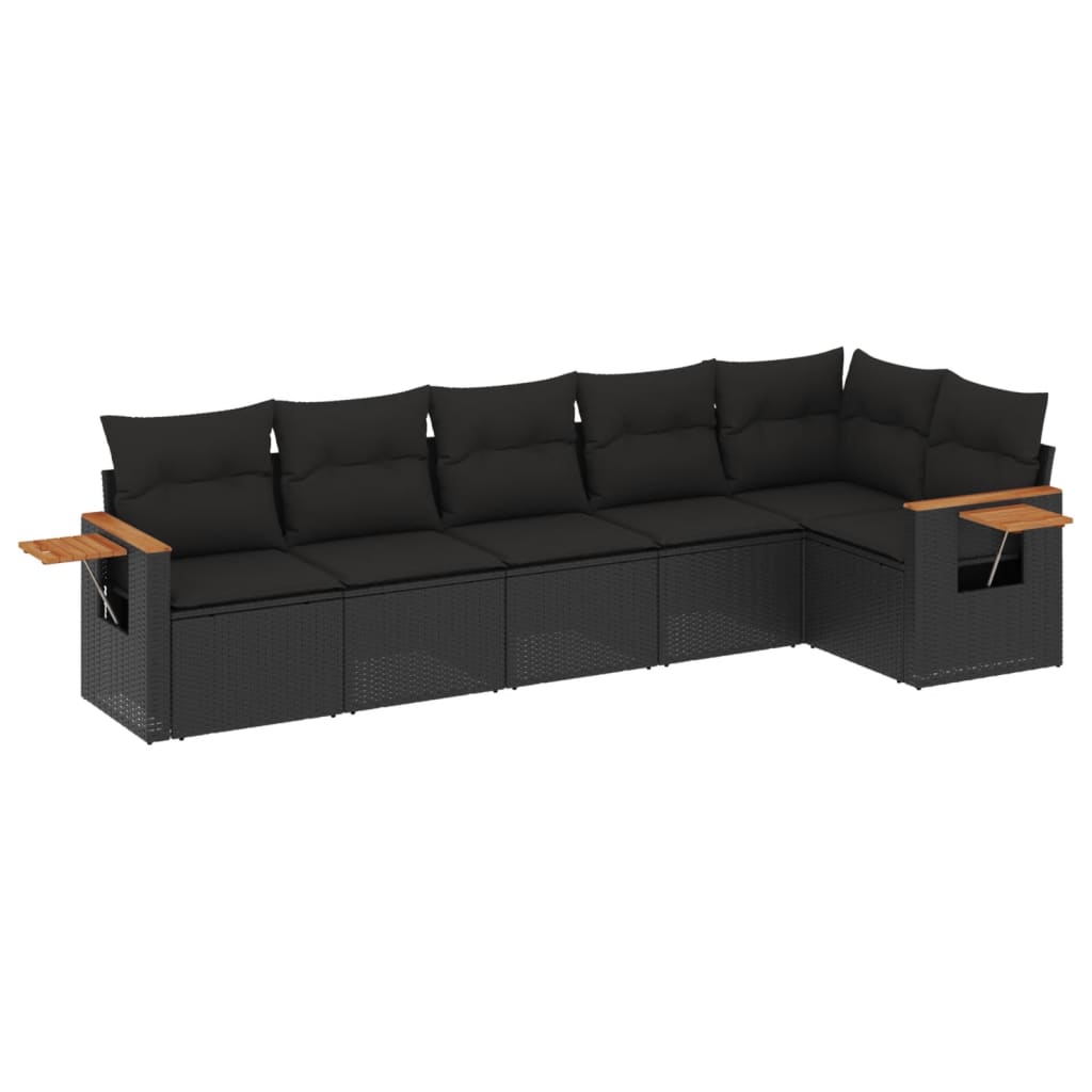 vidaXL Ensemble de salon 6 personnes avec coussins en poly rotin noir